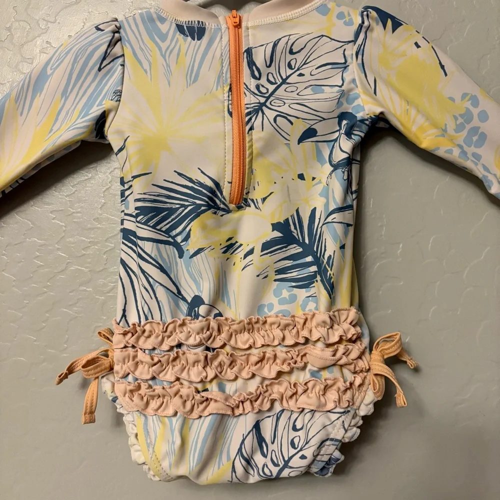 Ruffle Butts birds of paradise one piece rashguard swimsuit 6-12 months